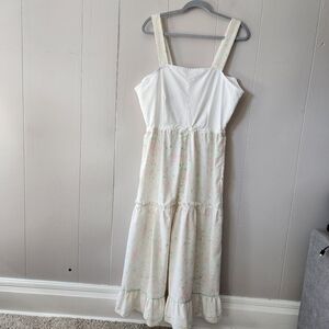 Vintage Easter Dress Crochet Scalloped White Cream Floral XL